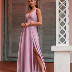 vestido longo lurex rosa